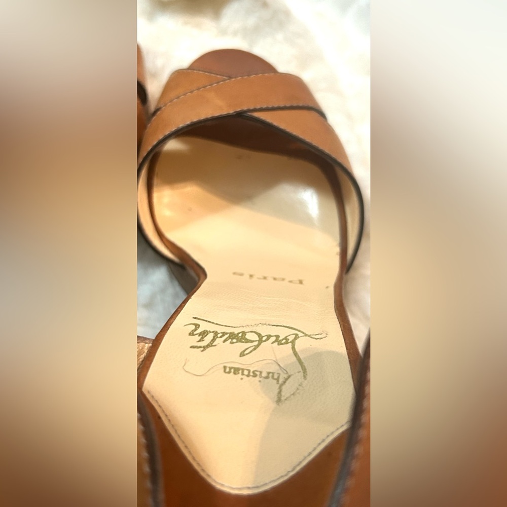 Authentic Christian Louboutin Leather Tan Wooden Wedge Sandals US size 6 - Picture 10 of 16